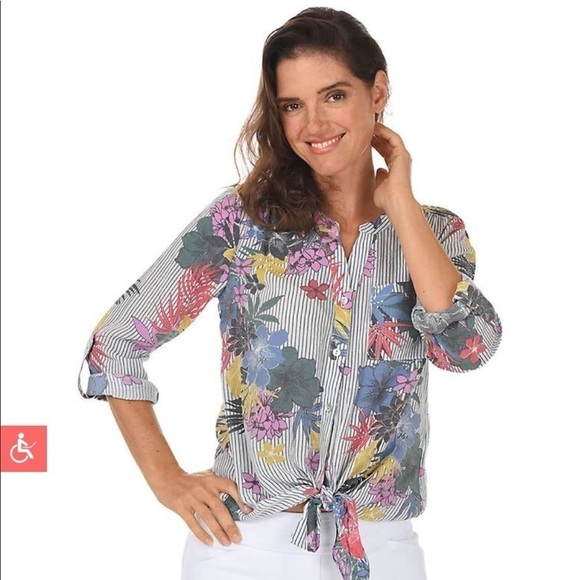 Zac And Rachel  Blouse Sz M Floral Stripe  NWT - Picture 1 of 13